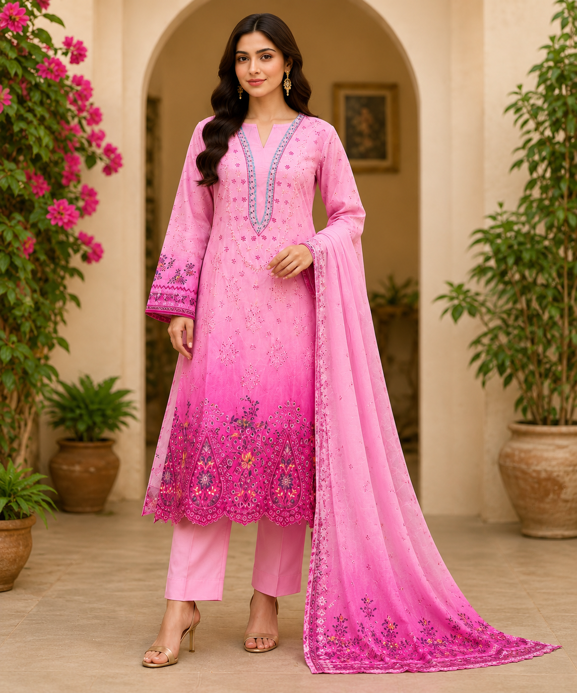Ayla Noor Premium Embroidered Lawn 3-Piece Suit (Serial No. 12016)