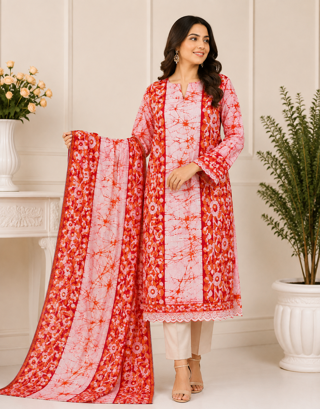 Trend Fashion Gallery Premium Batik Printed Cotton 3 Piece Set (Serial No: 3344)