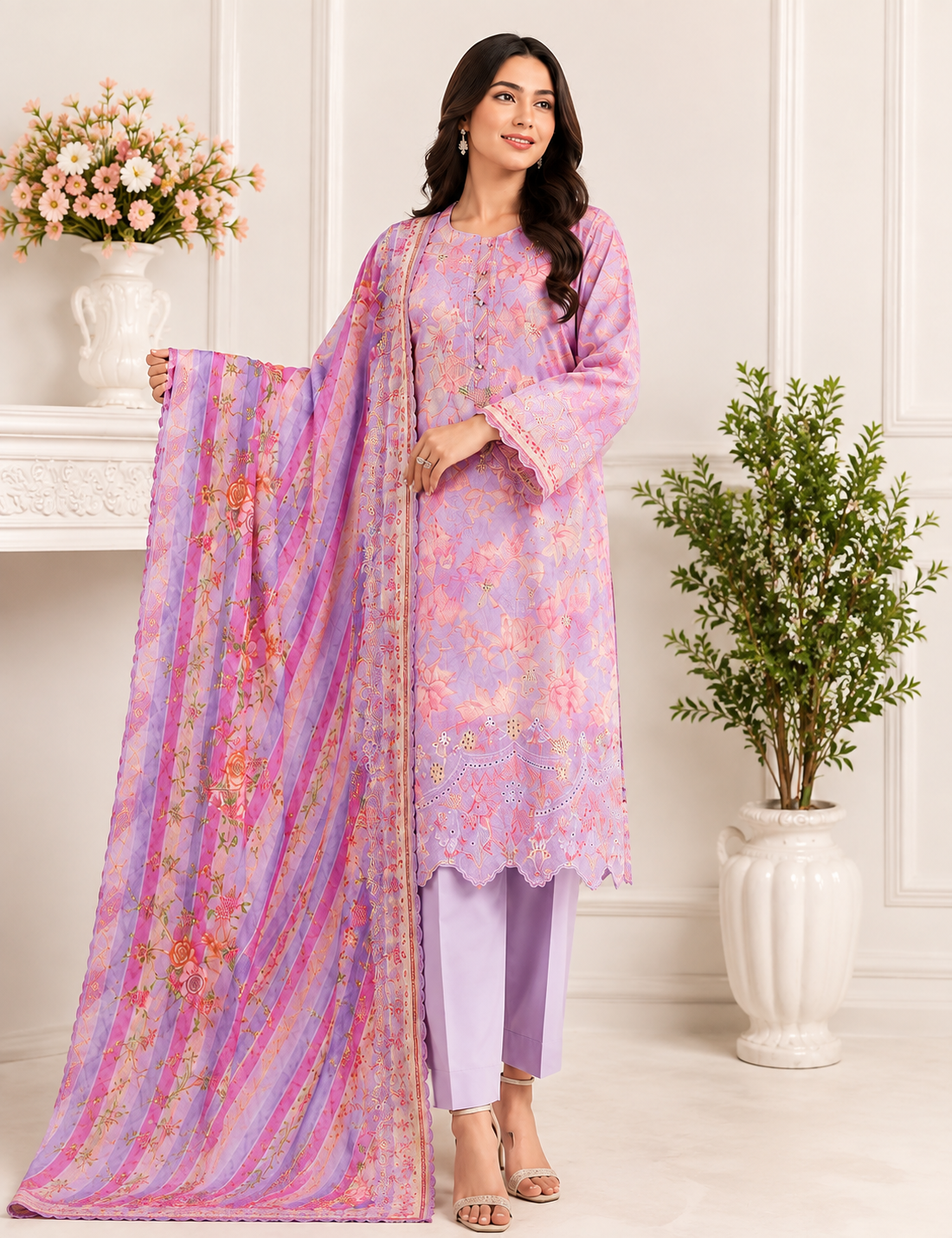 Trend Fashion Gallery Premium 3 Piece Floral Lawn Collection (Serial No: 1221)