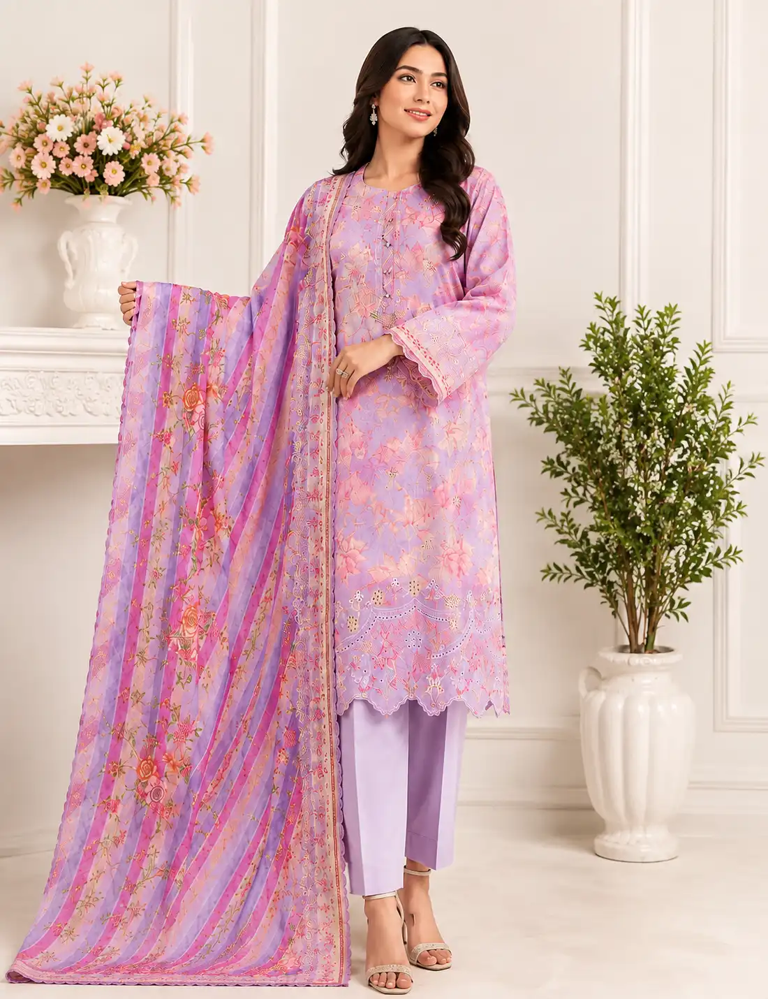 Trend Fashion Gallery Premium 3 Piece Floral Lawn Collection (Serial No: 1221)