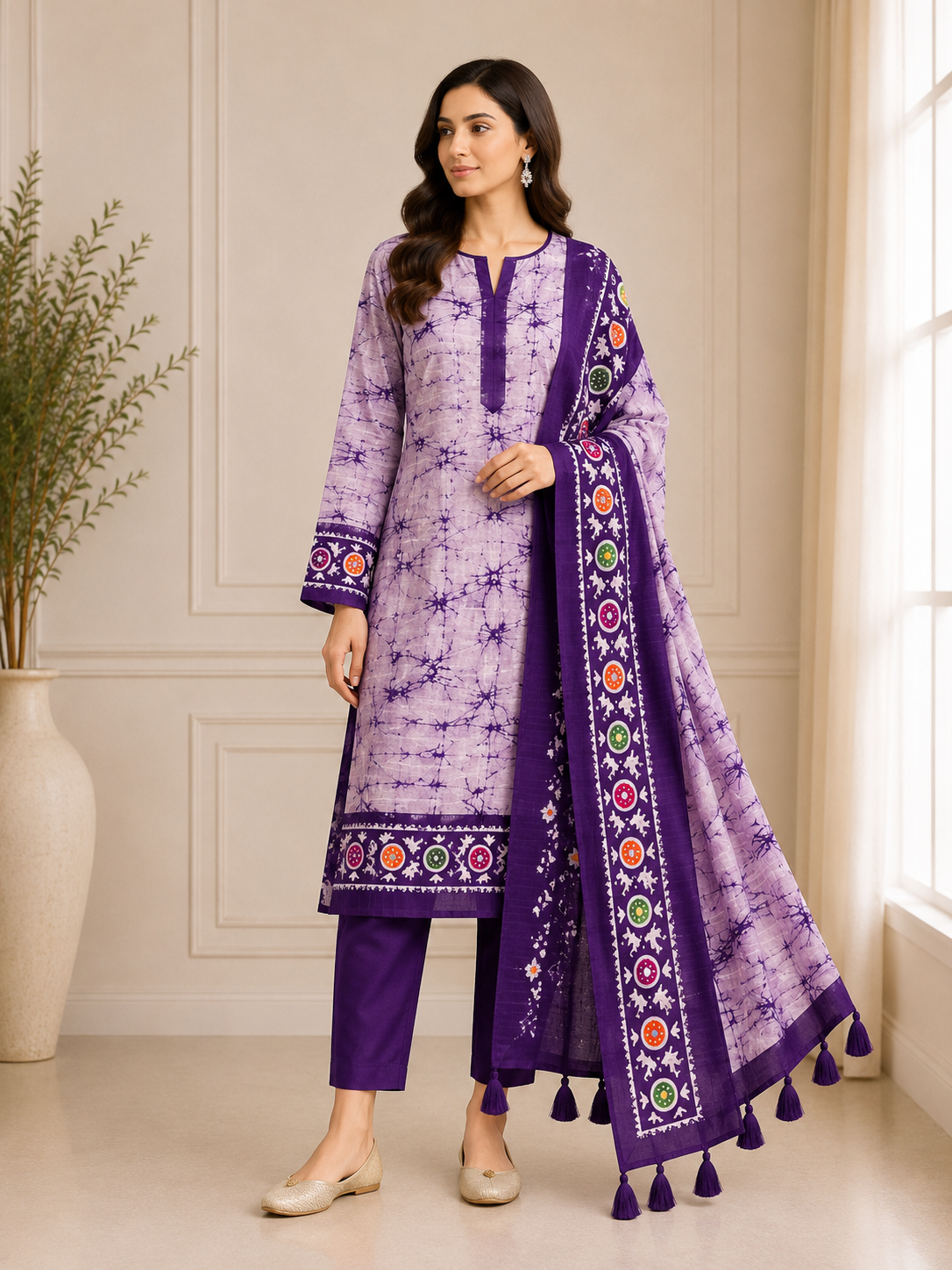Trend Fashion Gallery Premium Batik Three Piece Collection – Purple, Mustard & Blue Edition