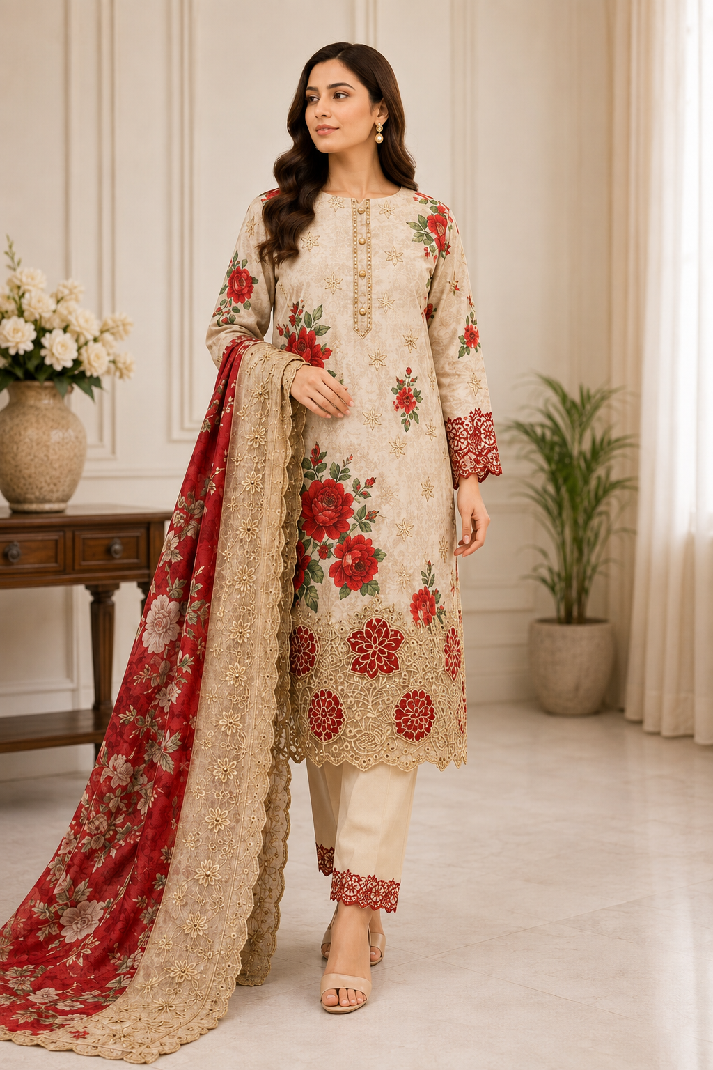 Bin Hameed Premium Lawn Embroidered Three Piece Collection – Serial No. 1440