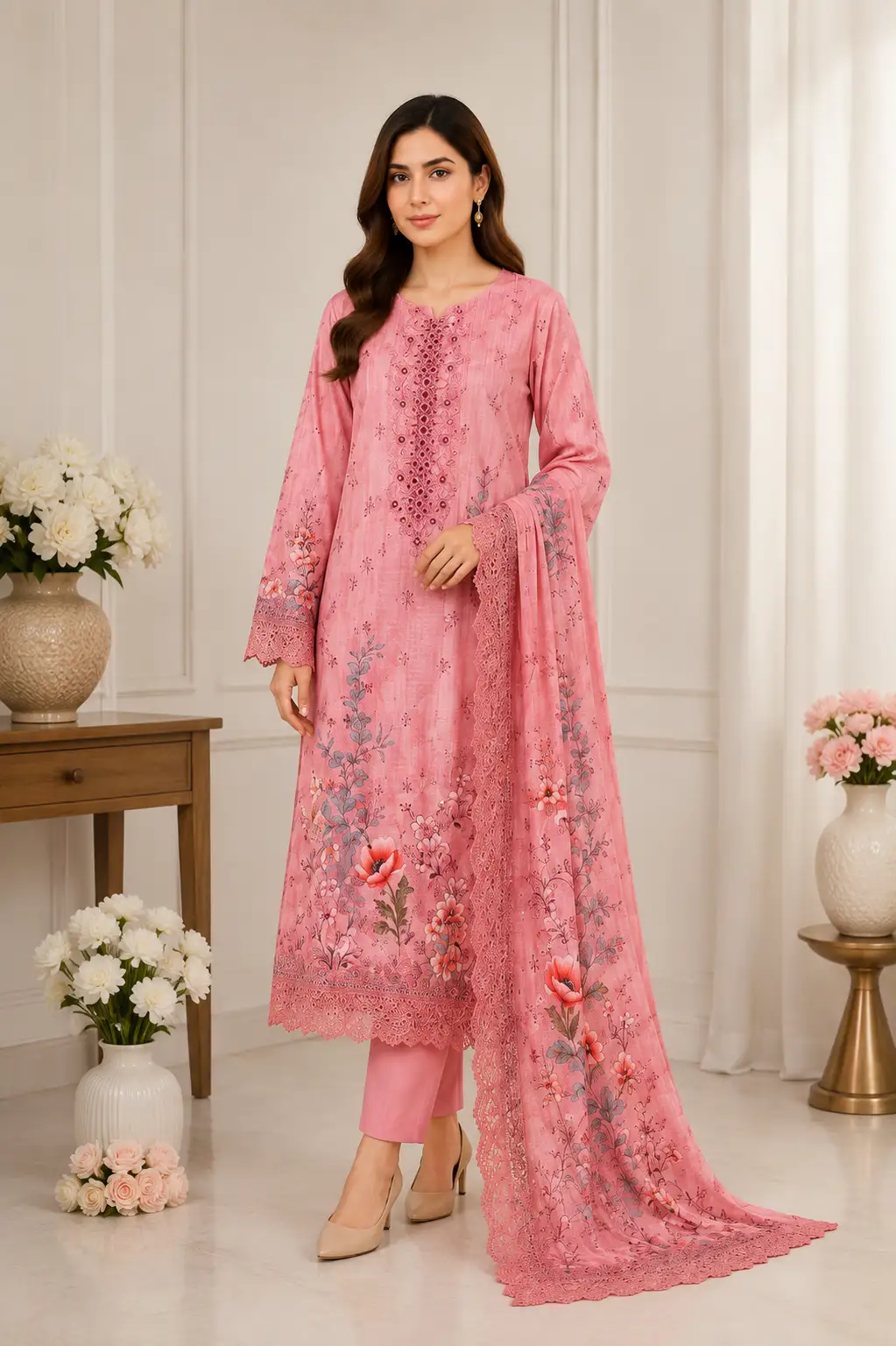 Bin Hameed Premium Lawn Embroidered Three Piece Collection – Serial No. 1105